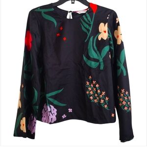 Marimekko Anthropologie Mysteeri Herbaario Silk Black Milyicolor Top Size XS